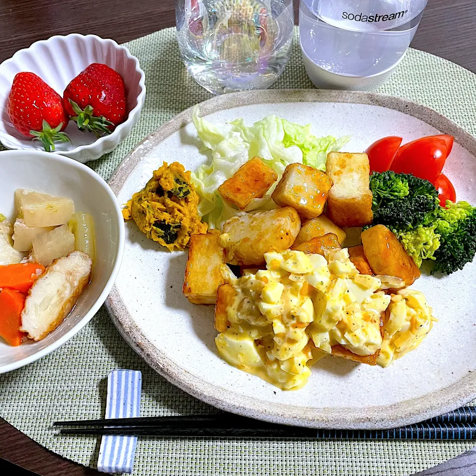 3/4晩ご飯：厚揚げ長芋南蛮タルタル|ななみんさん