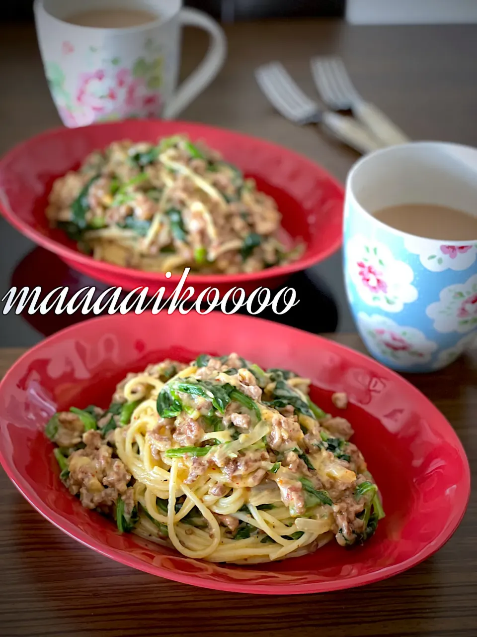 キムチスープのリメイクパスタ🍝|マイコさん