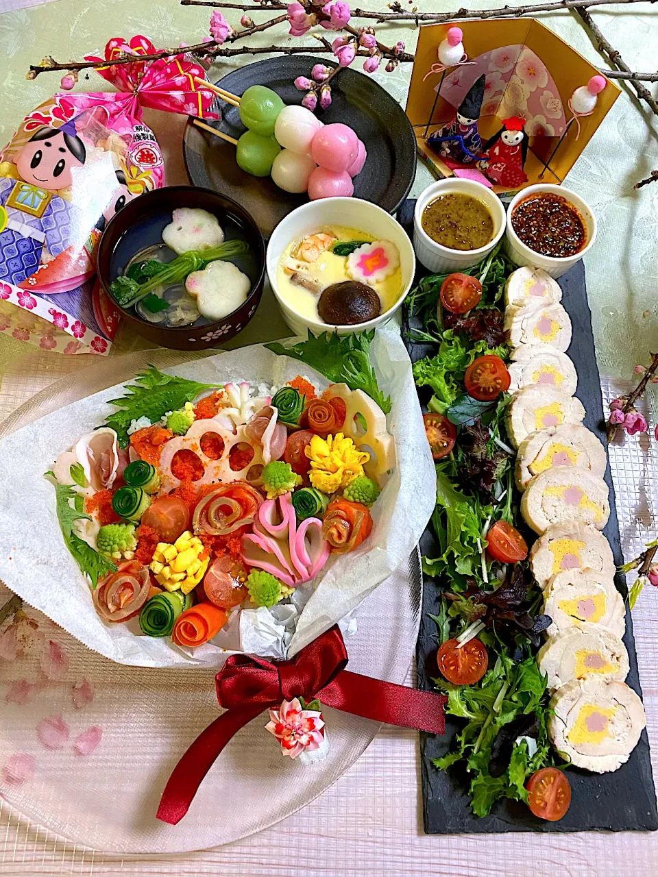 ひな祭りパーティ🎈👯👯🎈を想像しながら作った 老夫婦の晩ご飯☆(●´艸｀)|ぽっちさん