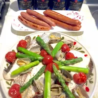 Snapdishの料理写真:鯛のアクアパッツァ＆ビール