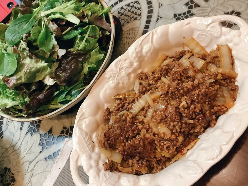 白菜とひき肉炒め😋|アライさんさん