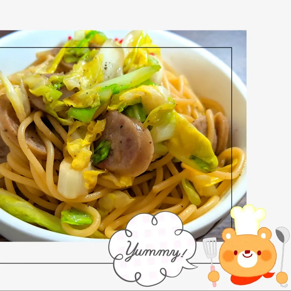 ウインナーと白菜のパスタ|くまさんさん