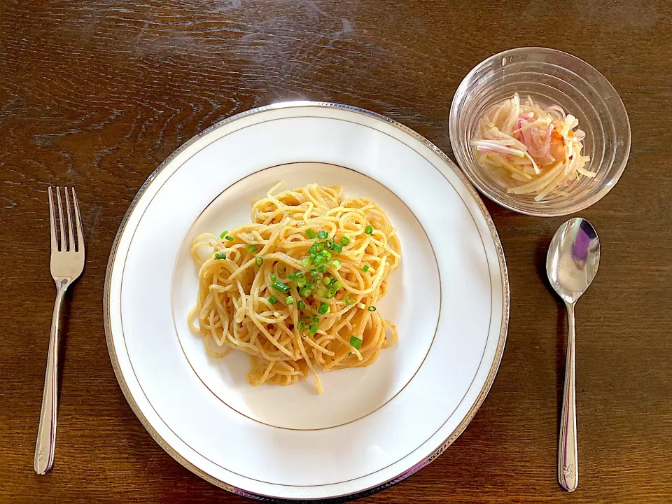 ペペロンチーノ、エビと野菜のマリネ|カドラさん