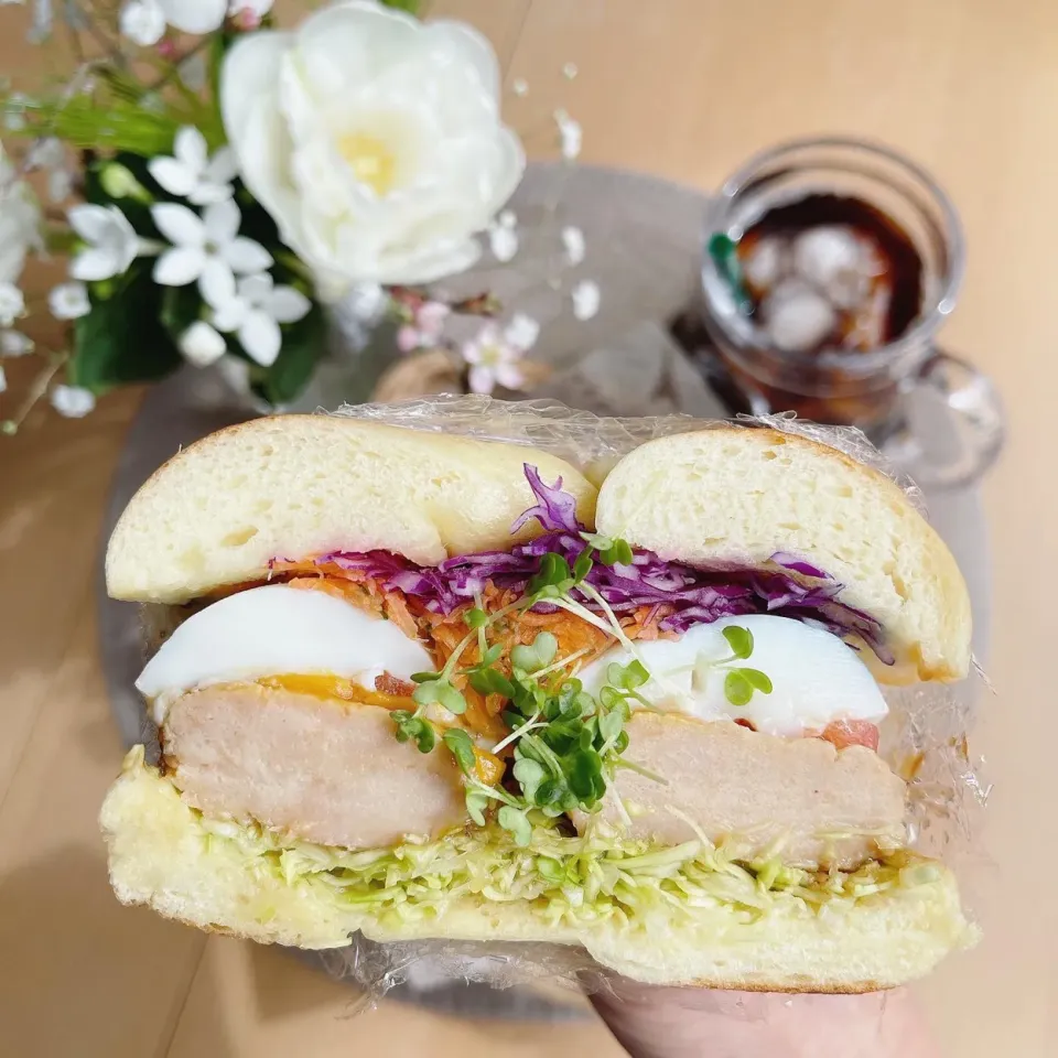 3/7❤︎照り焼きチキン&半熟たまごベーグルサンド🥯🌱|Makinsさん