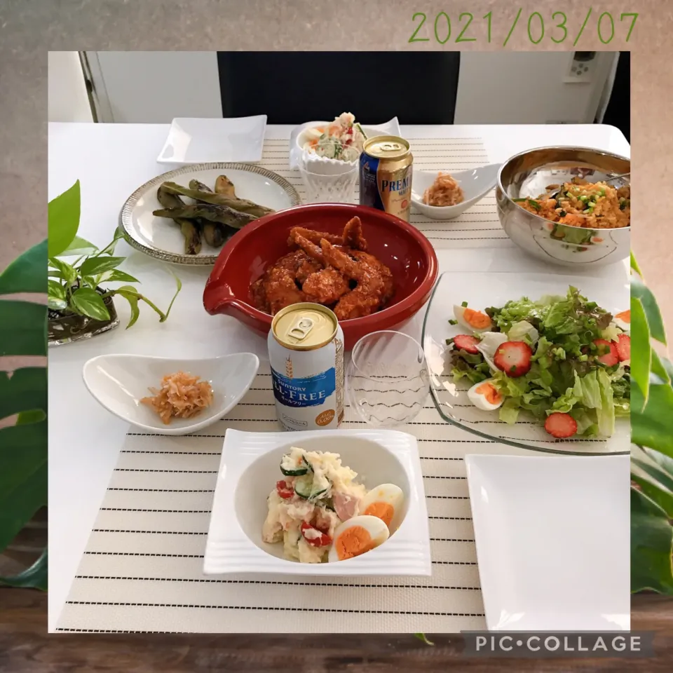 #休日お昼ごはん#韓国系？#和風はポテトサラダ|みすてりあすゆっこさん