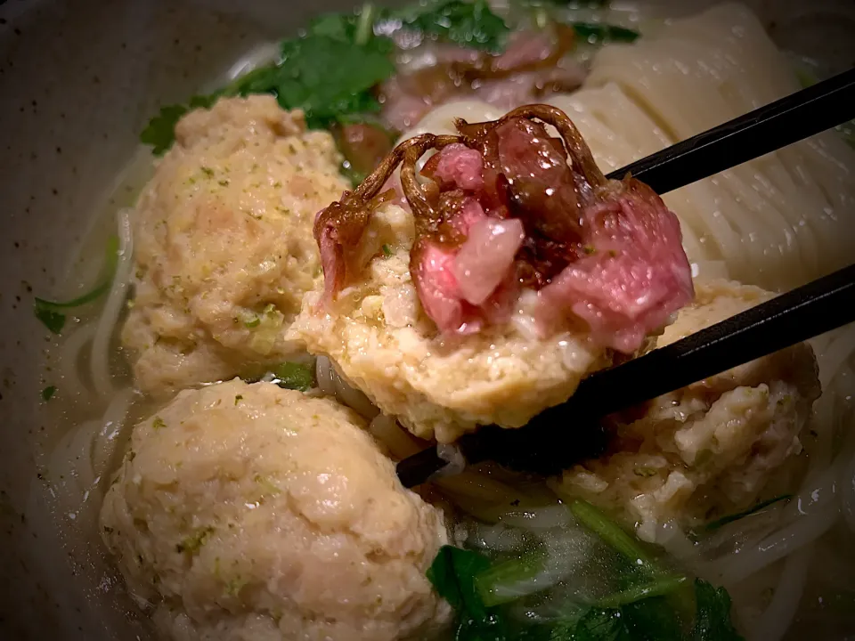 鶏つくねの桜葛餡かけ温めん|半田手延べそうめんの店 阿波や壱兆さん