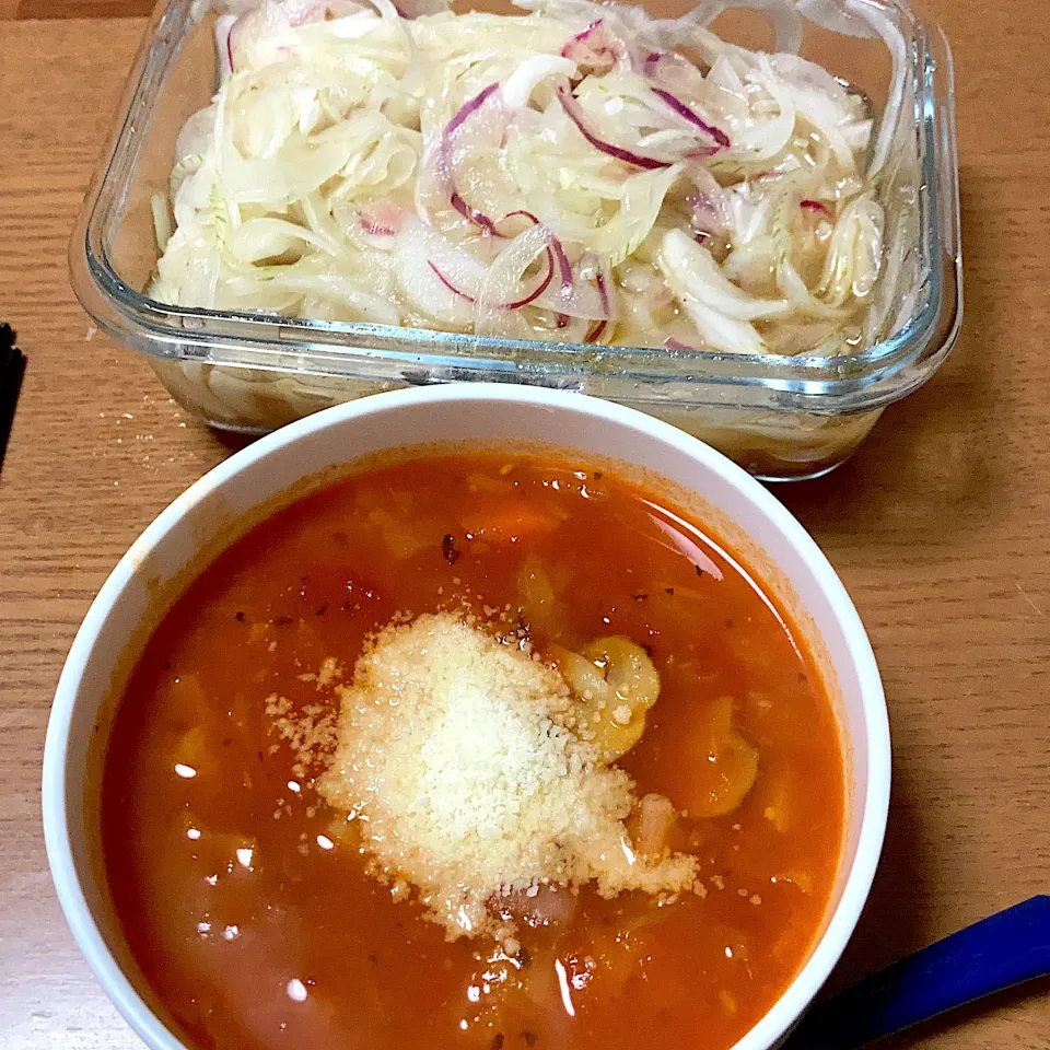 トマトスープと玉ねぎマリネ|みんみんさん