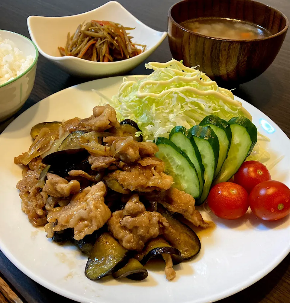 豚と茄子の生姜焼きの晩ご飯|mikaさん