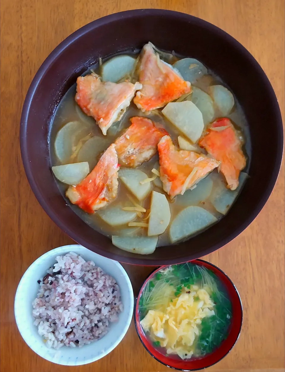 ３月４日　金目鯛と大根の中華煮　ブロッコリースプラウトの卵スープ|いもこ。さん