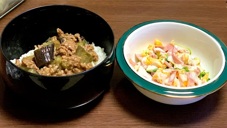 麻婆茄子丼、カイワレサラダ|sakiさん