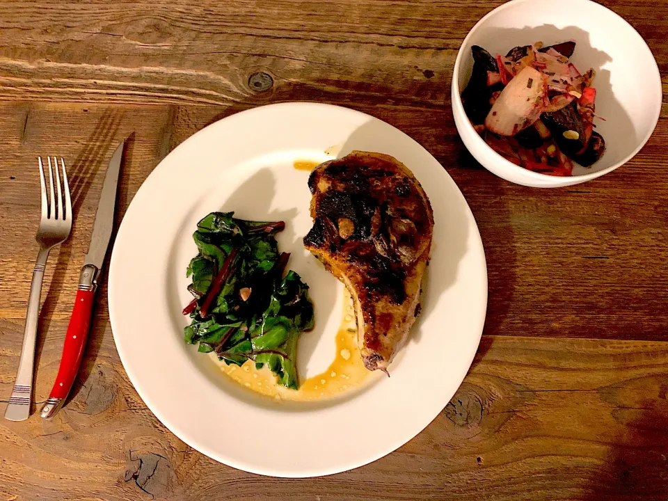 Pork, beets and endive salad, beets leafe sautee|kayoさん