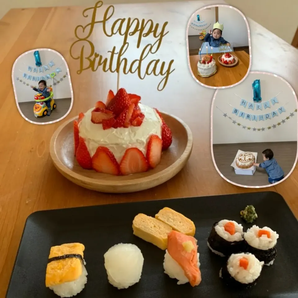 つかみ食べ握り寿司&スマッシュケーキdeハピパ🎉🎂🍣㊗️１歳🎊|とまと🍅さん