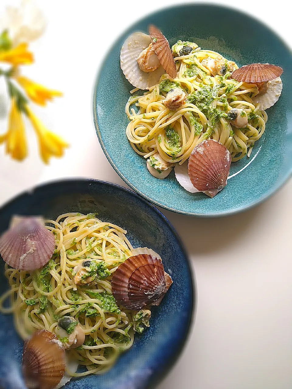 帆立稚貝と生青のりの和風クリームパスタ|まめころさん