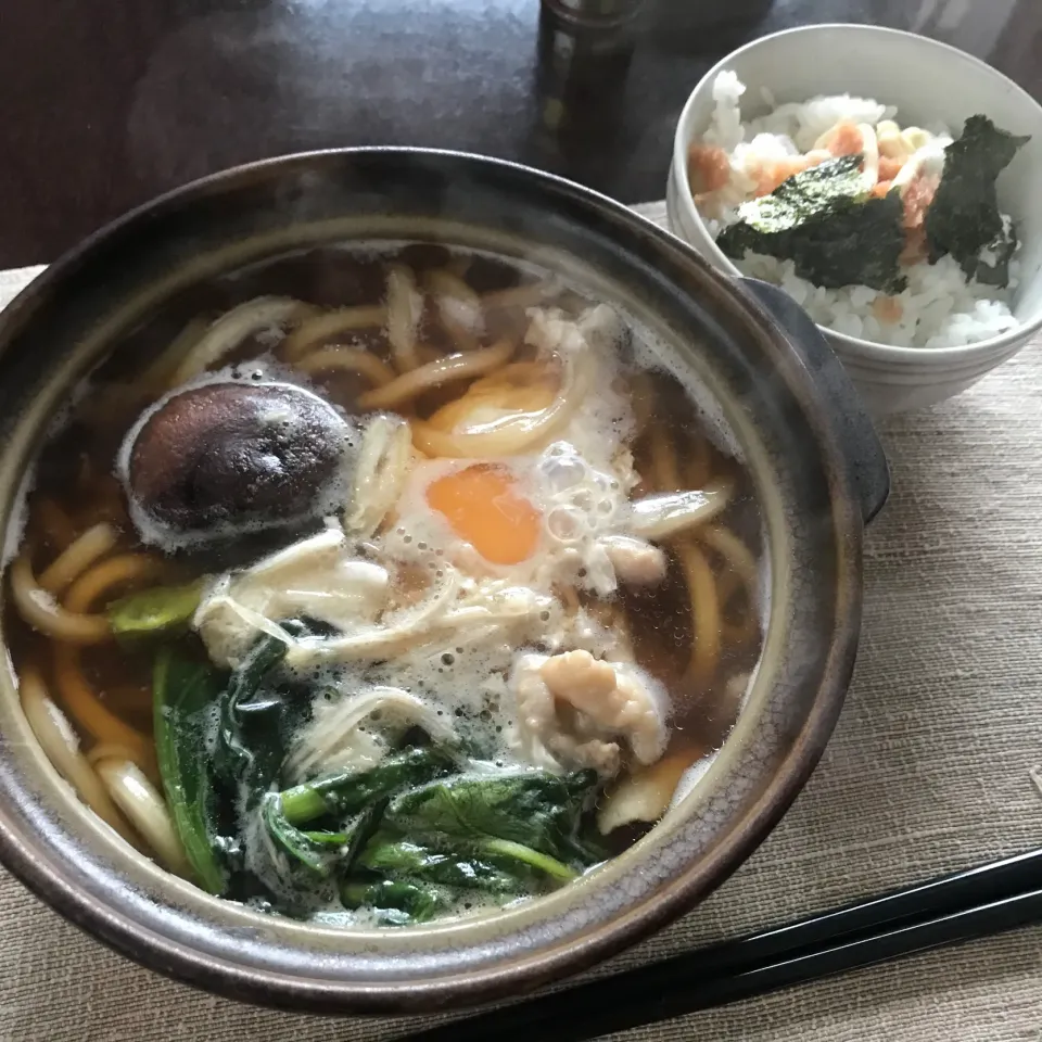 鍋焼きうどんと明太子ごはん|純さん