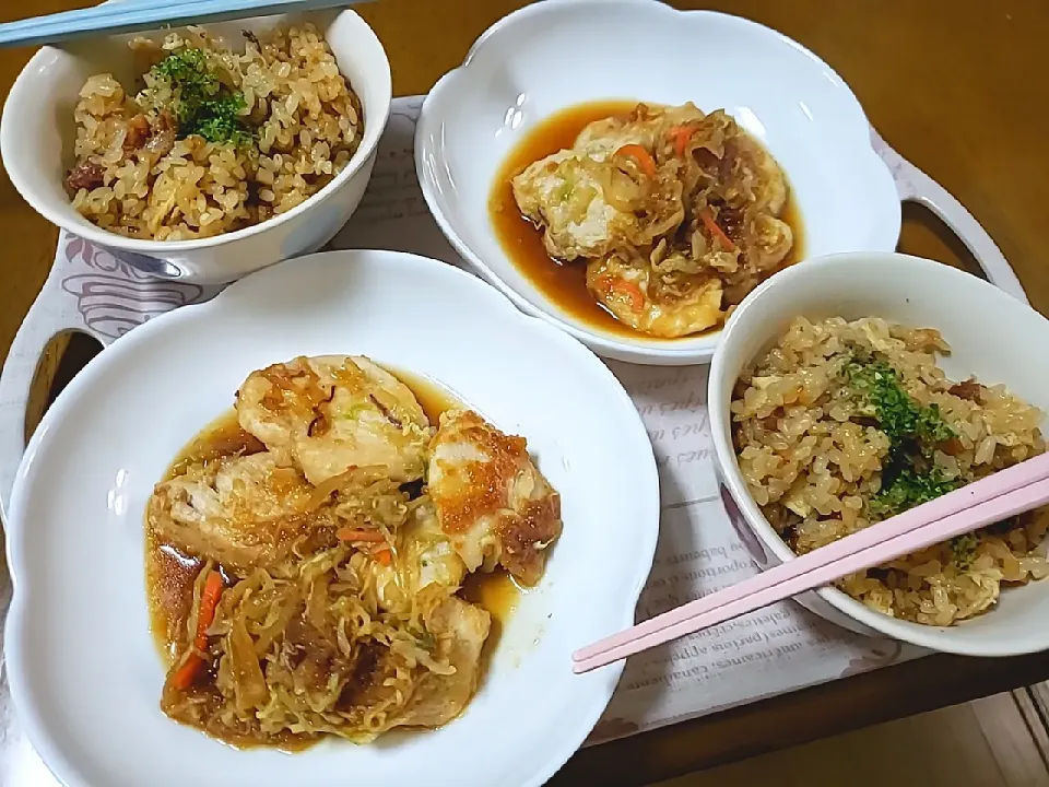 貝の炊き込みご飯と鶏肉の野菜添え|aiさん