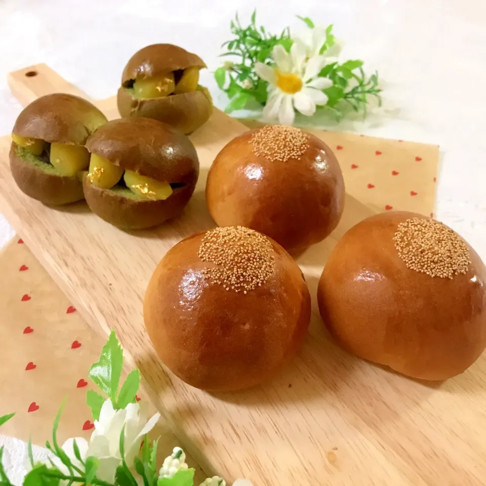 2種のあんぱん〜求肥&抹茶と栗🌰|TAYOKOさん