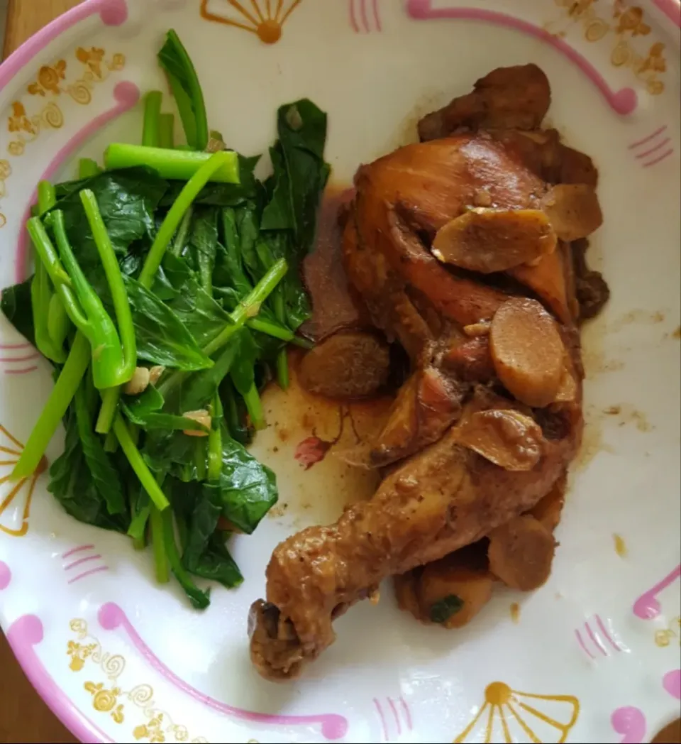 boiled kale with roast chicken|patcookingfeverパットさん