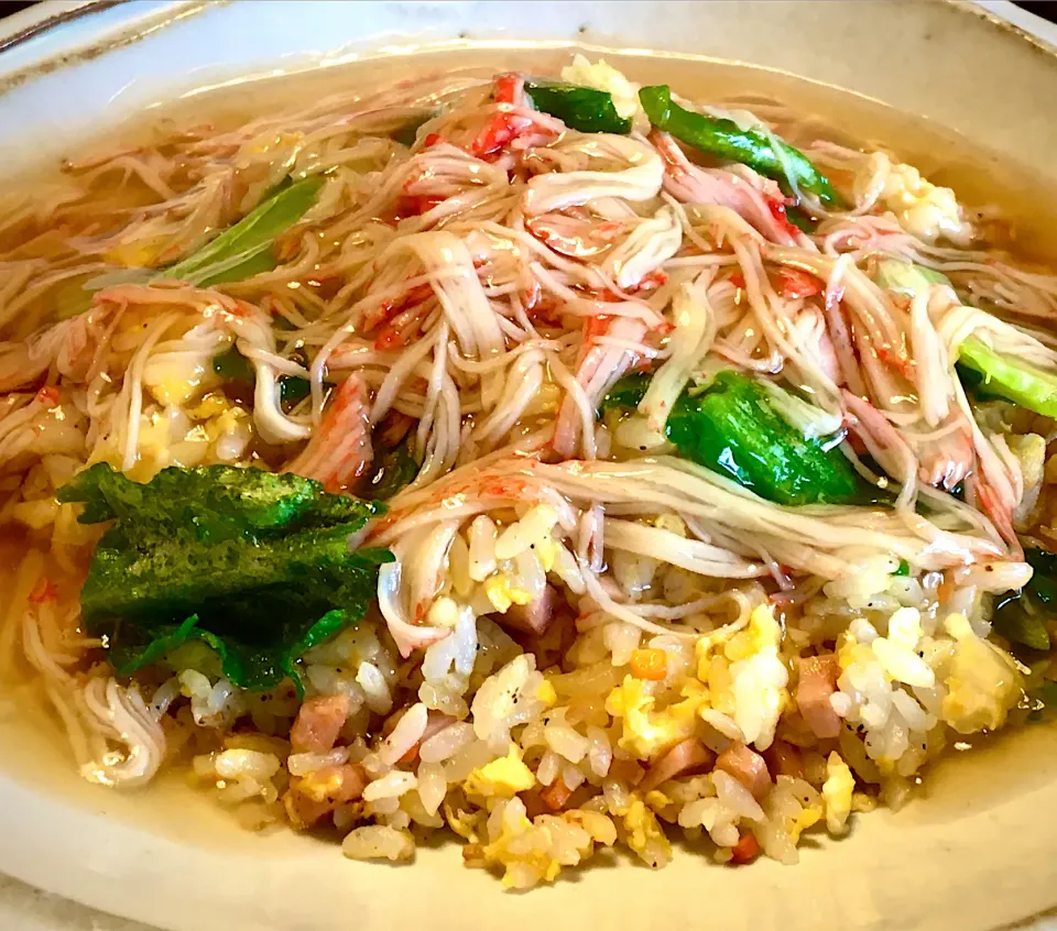 Snapdishの料理写真:初めての ＂あんかけ炒飯＂                      (ｶﾆｶﾏあんかけﾚﾀｽ炒飯)|mottomoさん