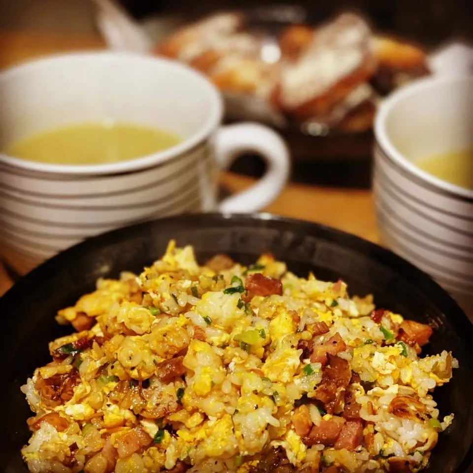 Freshly Made Cream of Leek & Potato Soup with Green Lentils  An Parmesan Croutons with 
Egg & Pork Fried Rice 
#soup #friedrice #homecooking #dinner 
#chefemanu|Emanuel Hayashiさん