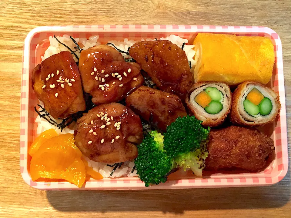 照り焼きチキン アスパラシソ肉巻き ナスシソ肉巻き ブロッコリーソテー弁当|あぐりさん