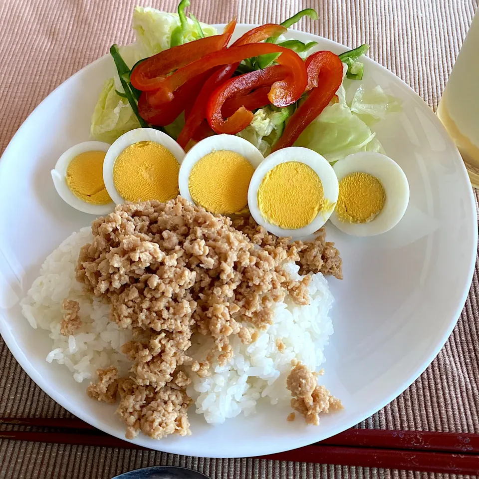 鶏そぼろご飯とサラダ|akkoさん