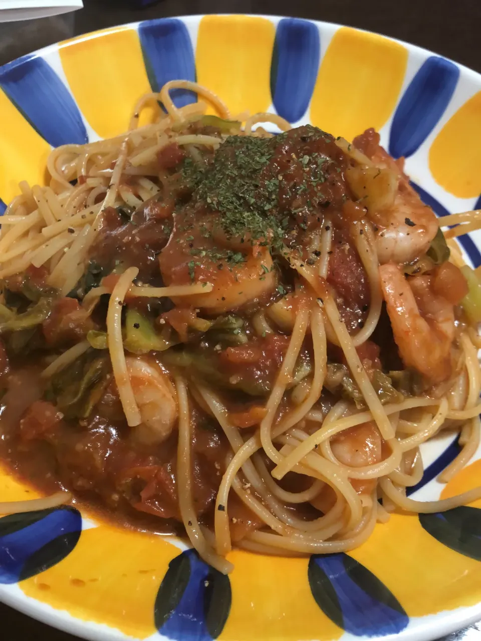 エビのキャベツのトマトソースパスタ|woocofaさん