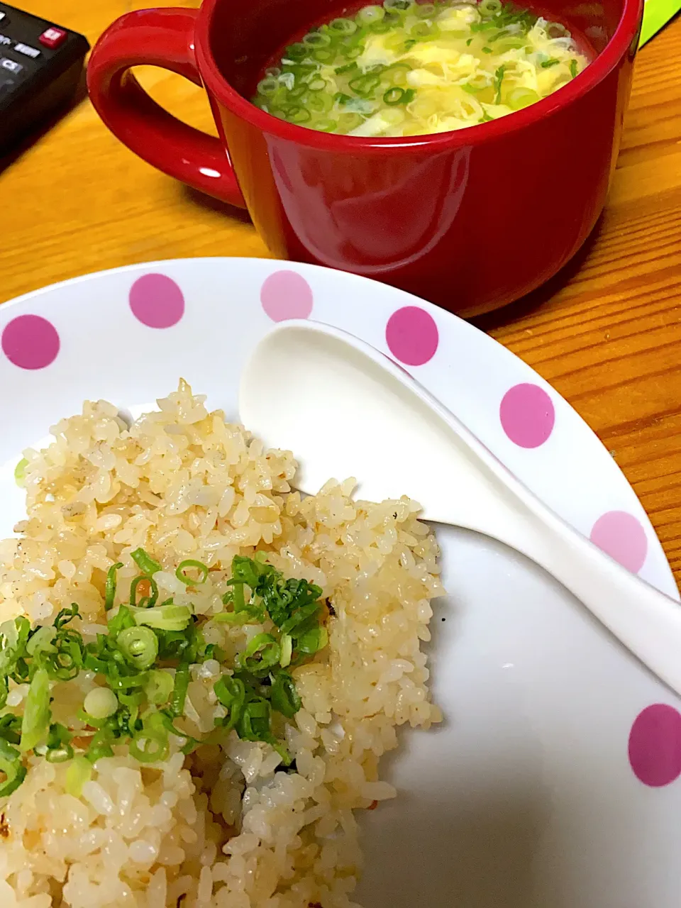 Snapdishの料理写真:梅ノリ味噌炒飯、中華卵スープ|kaaaaaさん