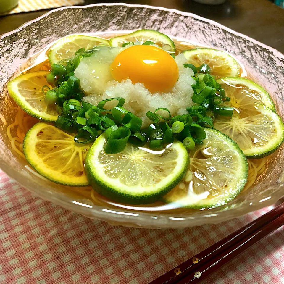 🐯帰省中の娘ちゃん🌙お夜食😅かぼす月見おろし素麺🍜寝させて‼️|🐯あんこたま🐯さん