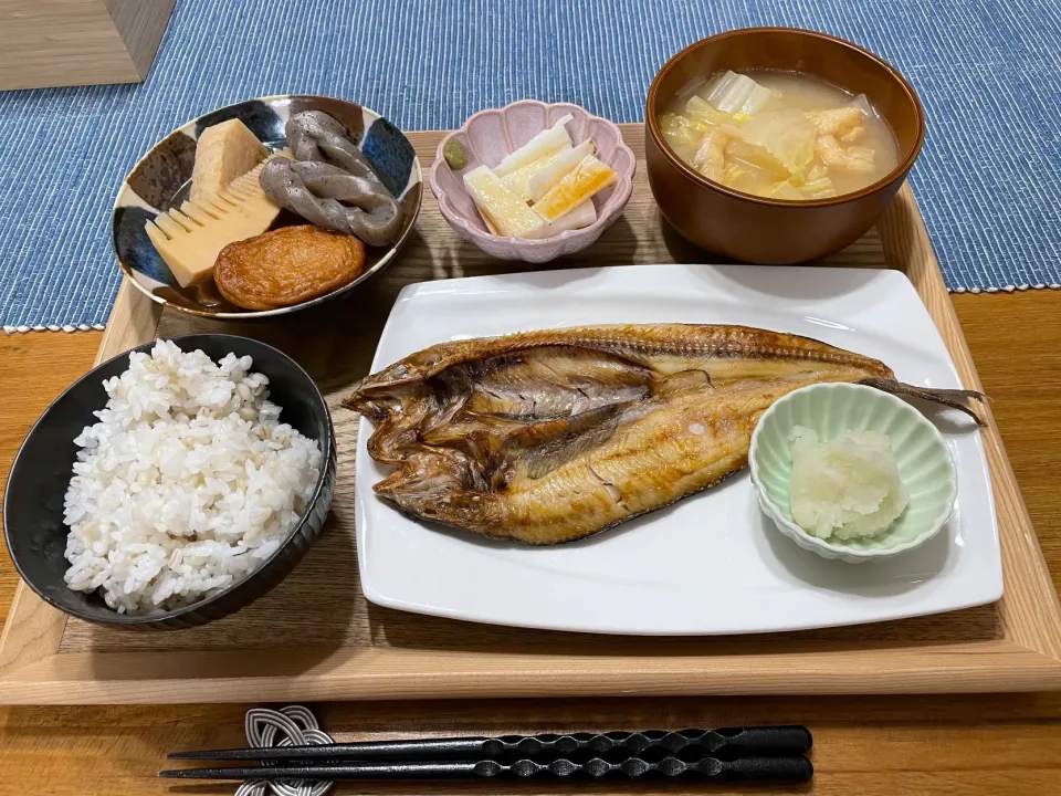 2021.03.15 🐟ほっけ🌼筍と蒟蒻の煮物🥔長芋柚子胡椒🥢白菜と油揚げの味噌汁|みなみさん