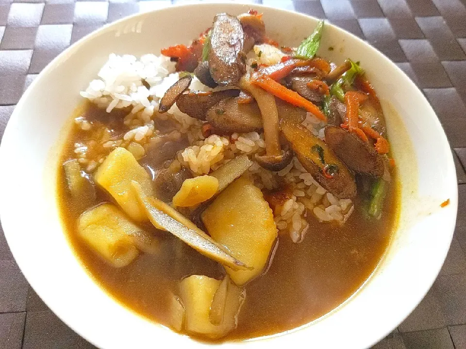 Snapdishの料理写真:夜勤明けカレーソースも金平に合わせて作ったカレーライス🍛|Tarou  Masayukiさん