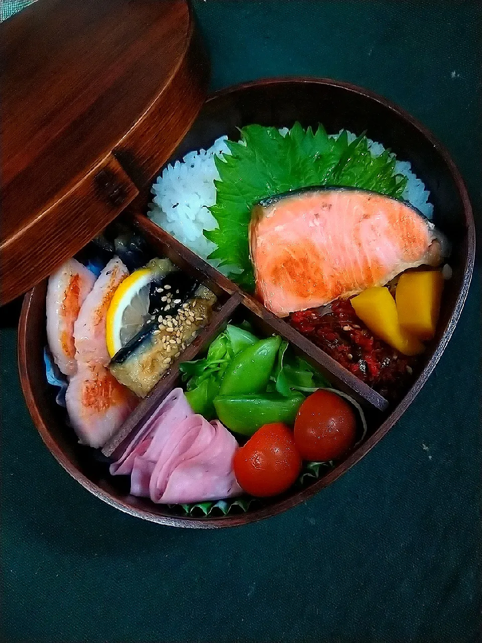 鮭・ナスの味噌マヨ焼・温野菜・ハム
　今日のお弁当*22|cheryl_tasteさん