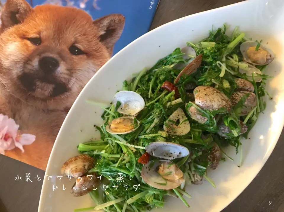 sakurakoさんの料理 水菜とアサリのワイン蒸しドレッシングサラダ           我が家のバシバシ水菜救済🚑|yucca@さん