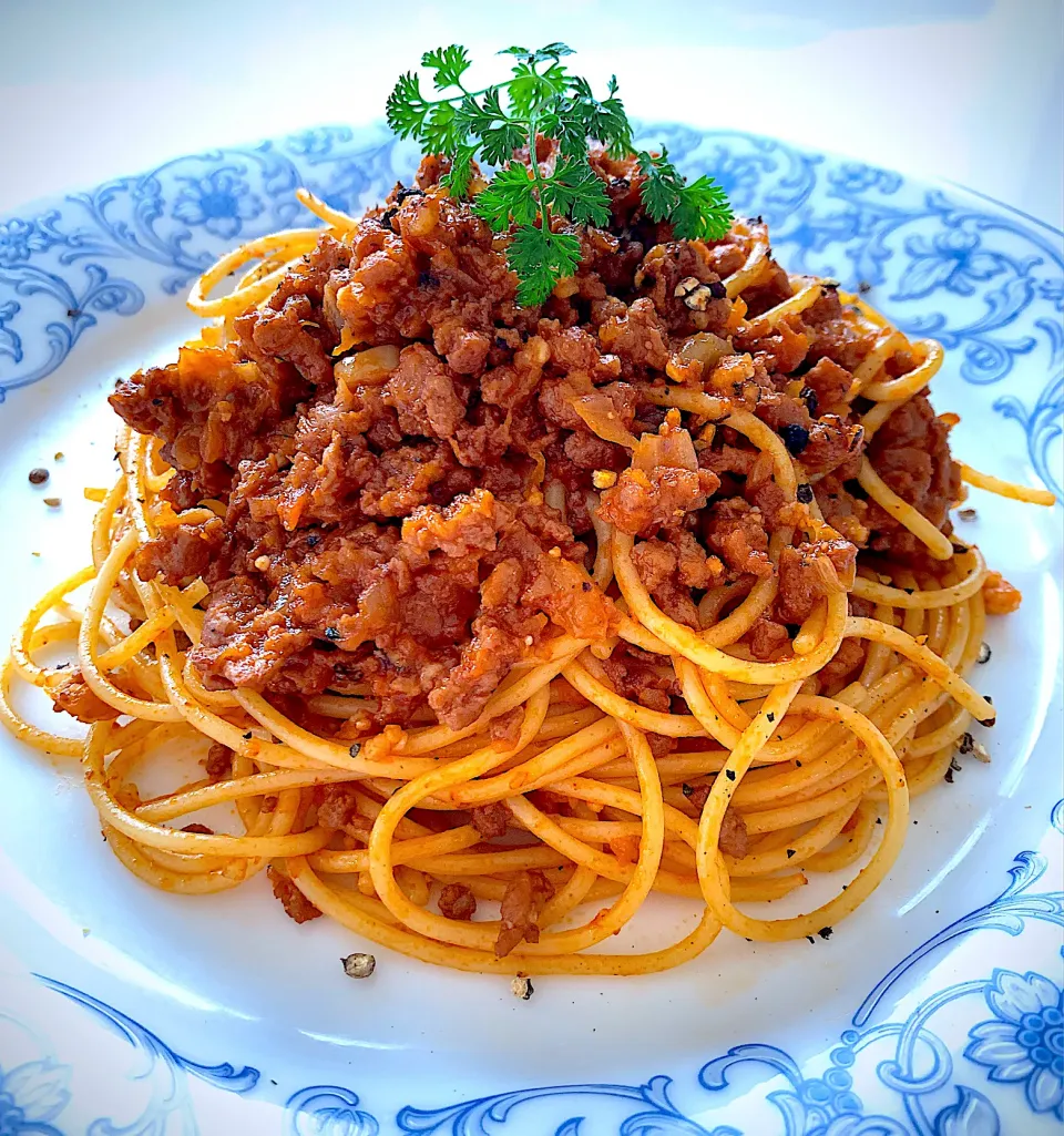 Snapdishの料理写真:大豆のお肉のミートソーススパゲティ|りんりんさん