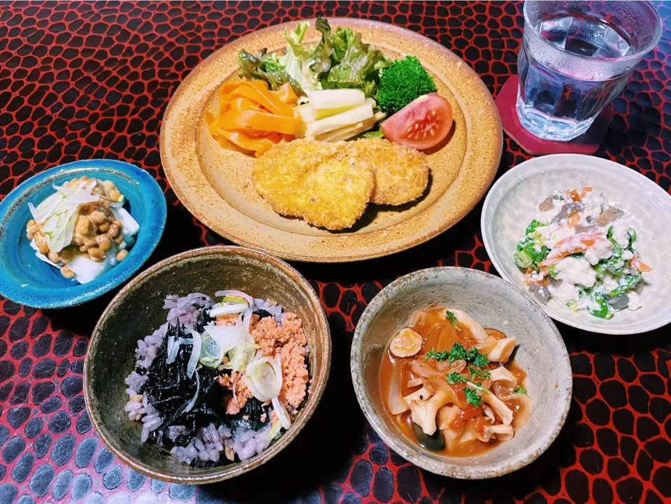 Snapdishの料理写真:チキンカツとふきのとうの白あえ|hibi_apeさん