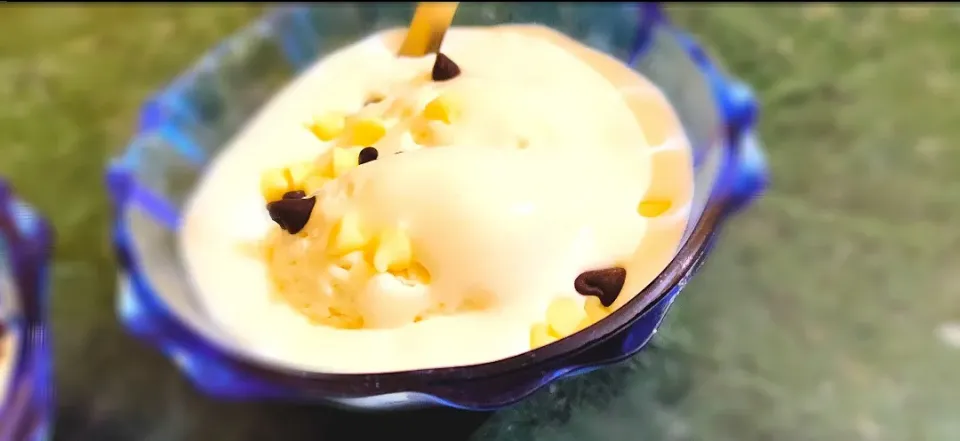 vanilla flavour ice cream garnish with choco chips|musaさん