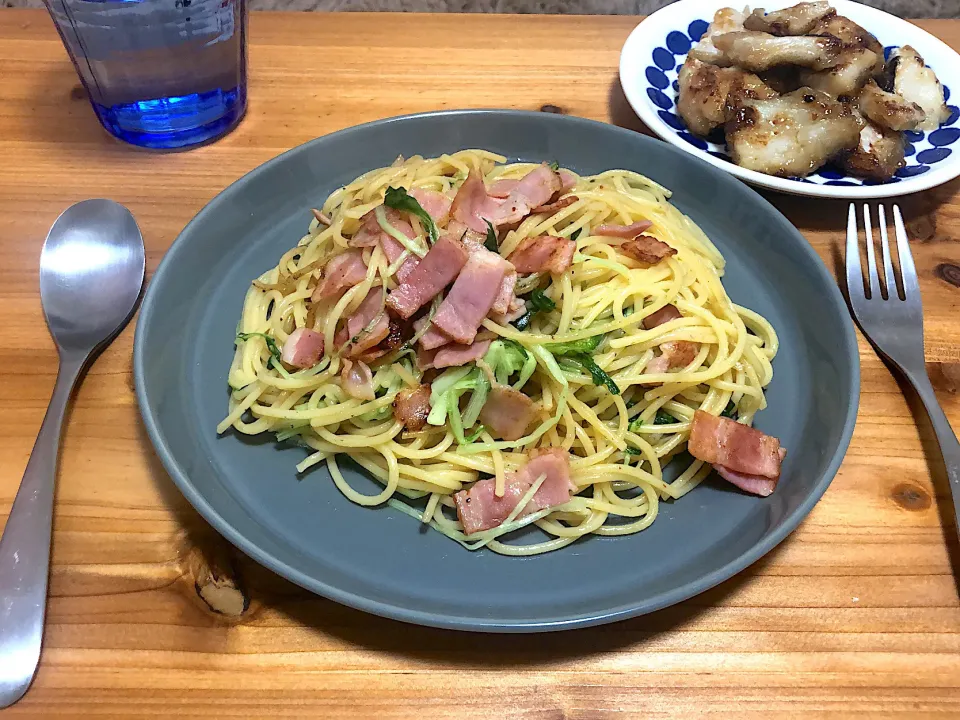 Snapdishの料理写真:ベーコンと水菜のレモンパスタ|saknさん