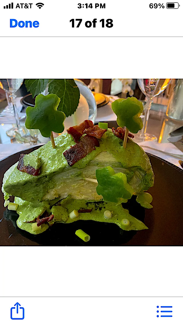 Snapdishの料理写真:Wedge of Head Lettuce with Green Goddess Dressing Bacon and Green onion  .. Green Pepper Shamrocks|Christine pavelkaさん