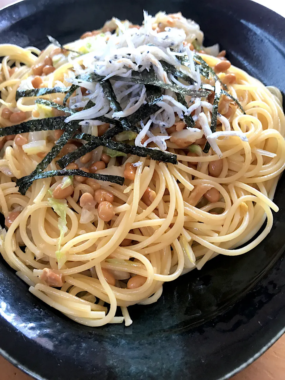 Snapdishの料理写真:我が家の納豆パスタ|JUNZ CAFEさん