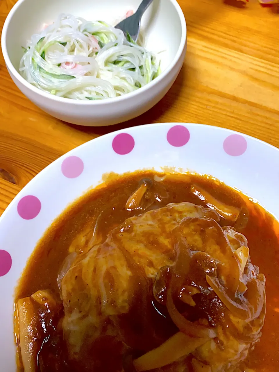 煮込みハンバーグ、春雨マヨサラダ|kaaaaaさん