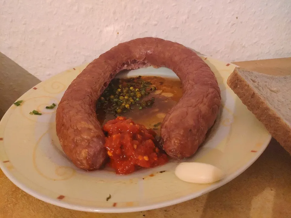 Hessische Mettwurst mit Soße und Paprika-Dip "Starker Stefan"|Sebbelchenさん