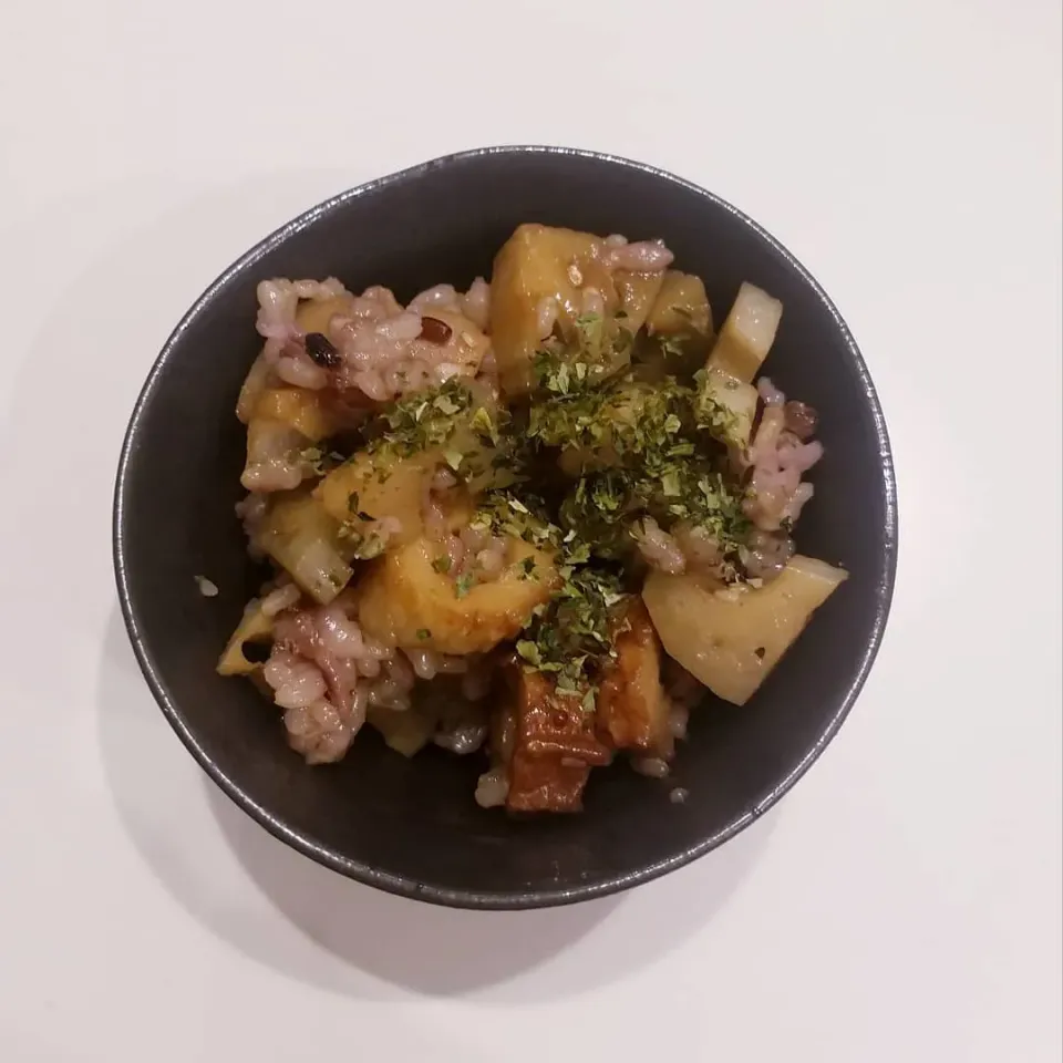 Snapdishの料理写真:れんこんと鶏肉のきんぴらの混ぜご飯|ポロポロさん