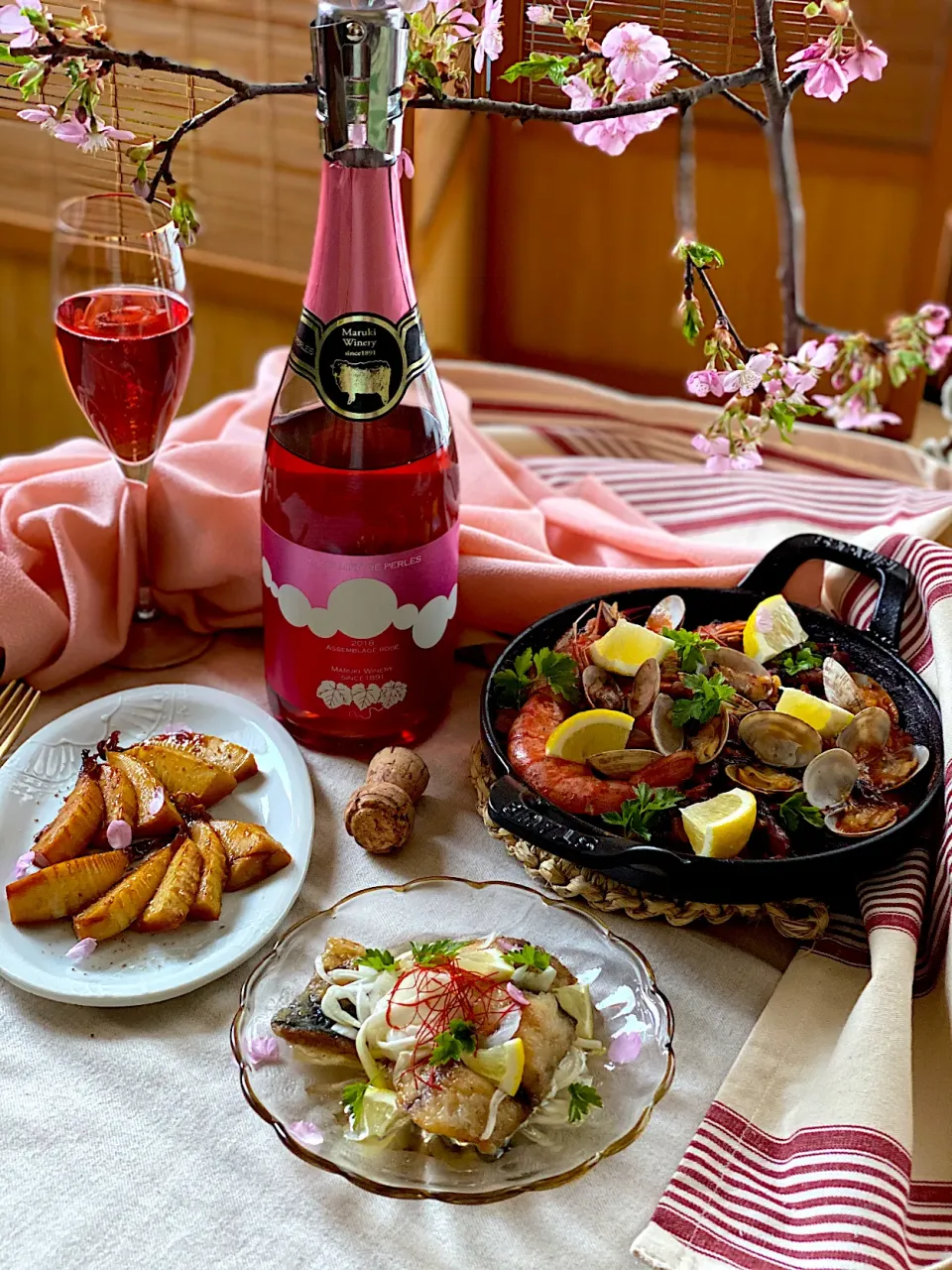 🌸春分の日🌸🥂🍽🥂#ワインで乾杯 with  "コリエ・ドゥ・ペルル アッサンブラ―ジュ ロゼ　2018年"|ゆきぽん@ゆきの家飲み料理さん