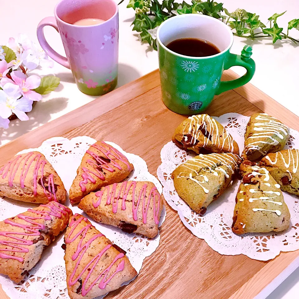 《🍃宇治抹茶チョコスコーン&春色いちごチョコスコーン🍓》|ちゃべさん