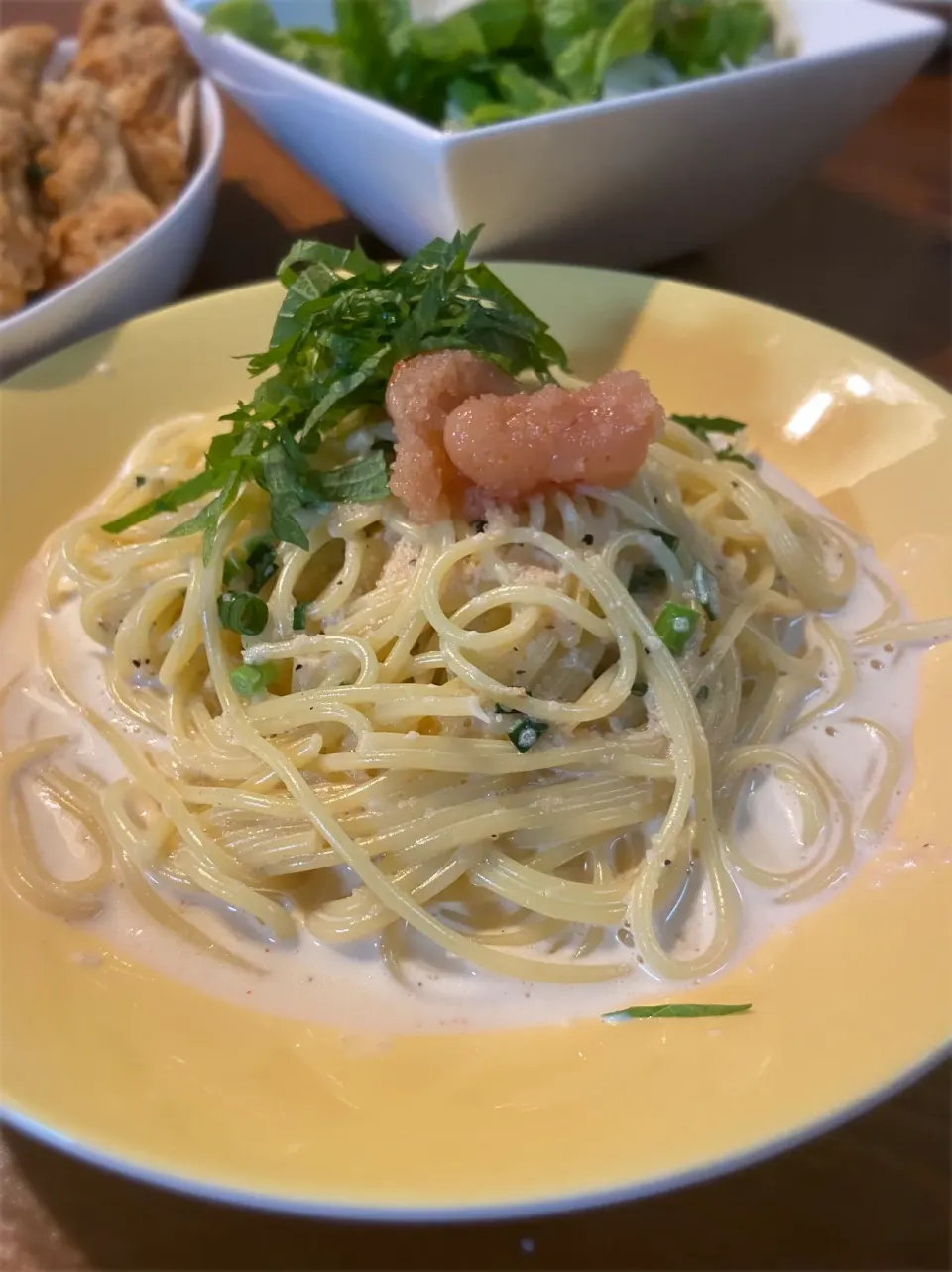 3/21の夕食　明太子クリームパスタ！|yoneさん