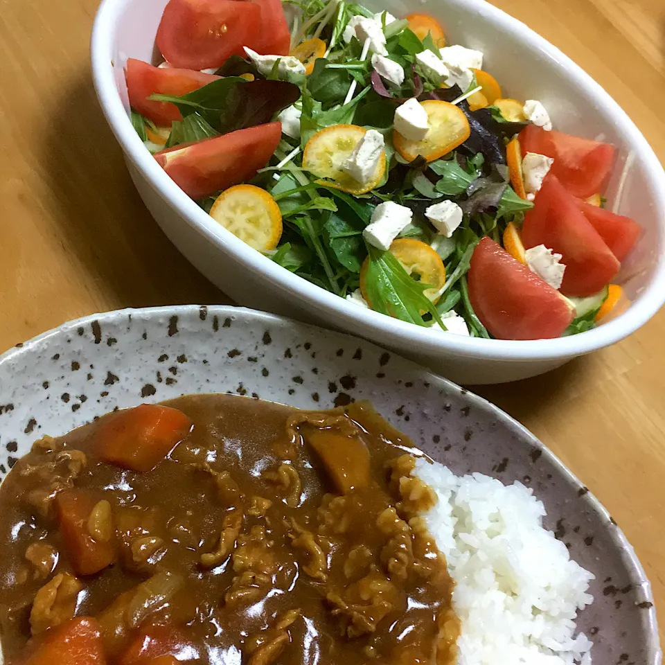 今日の夕食🍛普通のカレーと🥗サラダ|Yu Yu mamaさん