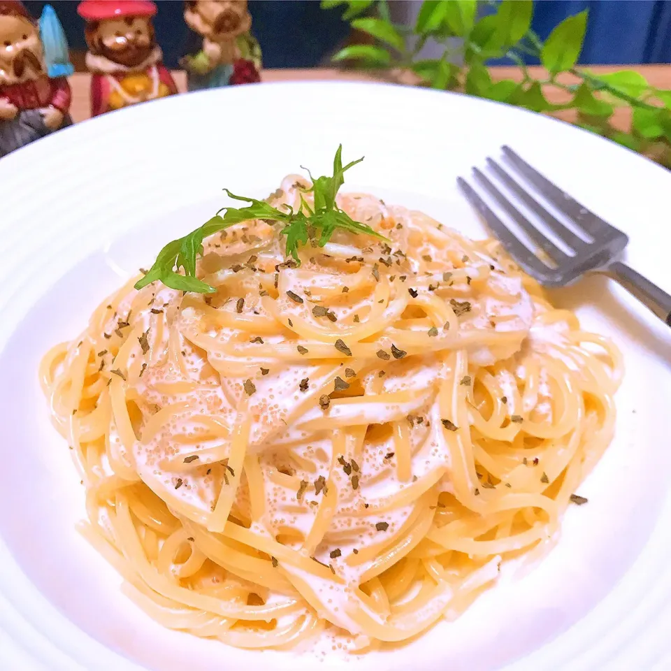 夕食は和風パスタ　　明太子た〜っぷりの明太クリームスパゲティ🍝🍽|Sの食卓さん