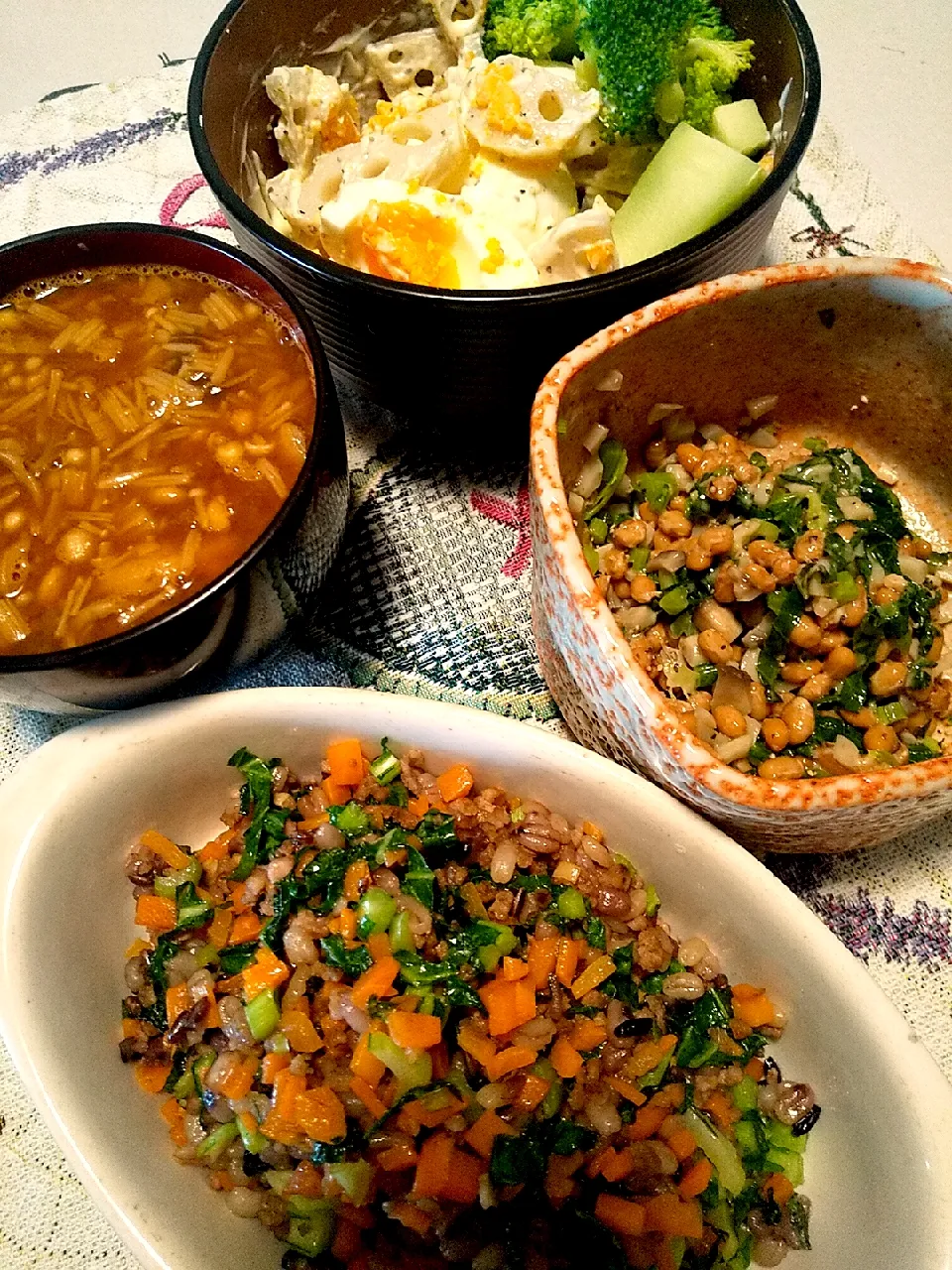 今日のお昼ごはん
※蕪の葉と人参とひき肉のチャーハン
※蕪の葉とエリンギ納豆
※レンコン玉子サラダ
※キノコのお味噌汁|れあMIXさん