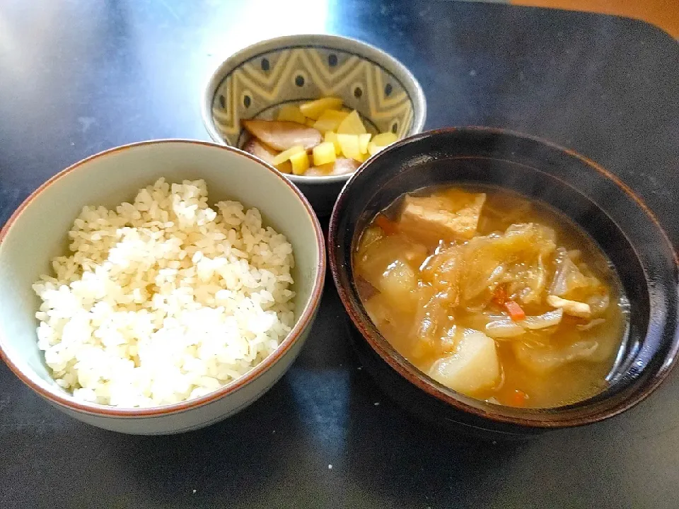 夜勤明け豆腐＆野菜の味噌汁定食|Tarou  Masayukiさん