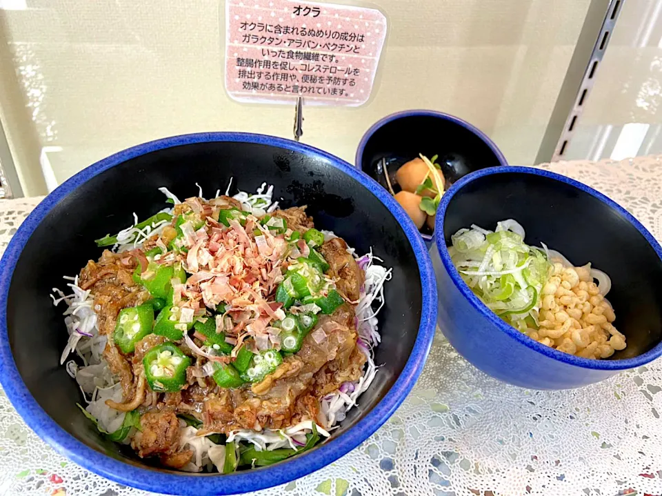 かつぶしオクラの牛丼セット　半うどん付き|nyama1さん