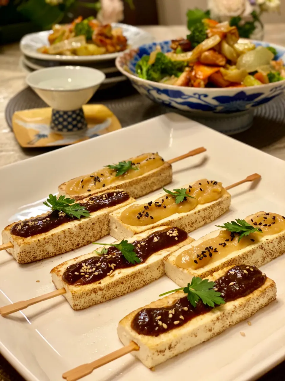 焼き豆腐の田楽〜（２種のお味噌で✨ ）and 酢豚風に🐔で作ったので酢鶏？|paaruさん